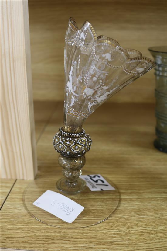 An early Venetian or facon de Venise enamelled glass goblet, a goblet and a beaker (3)